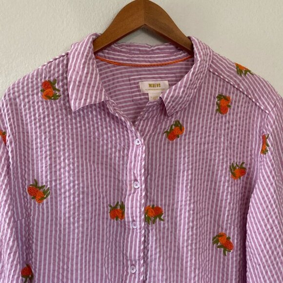 Anthropologie Maeve Embroidered Orange Pink Striped Button Down Shirt Women’s XL - Picture 5 of 16